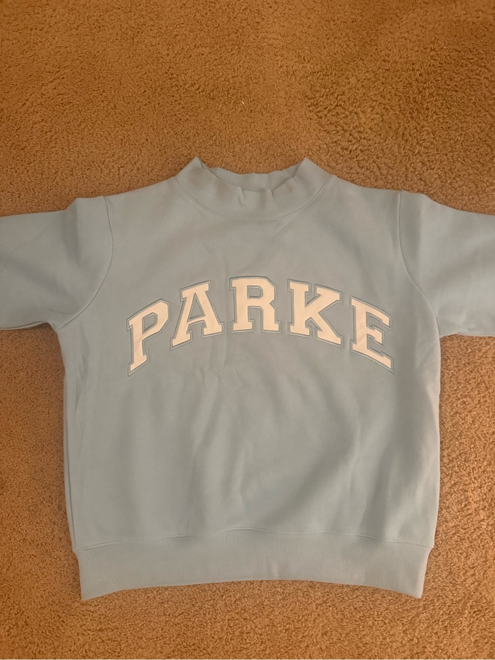 Brand New Parke Pale Blue Pullover Mockneck Sweatshirt with White Lettering